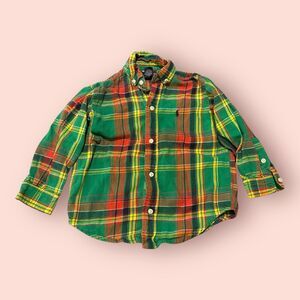 Ralph Lauren Flannel Shirt Boy 3 Multi Plaid Embroidered Logo Collar Button Down